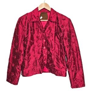 Womens Vintage Red Jacket Western Country Floral Embroidered Size Medium Rodeo